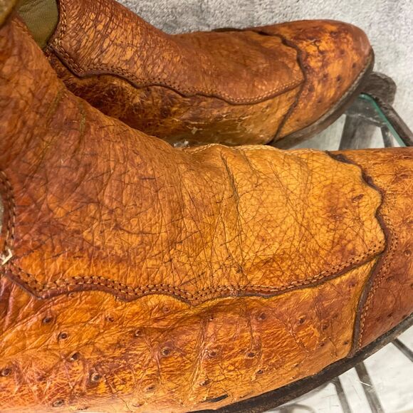 Vintage Justin Ostrich Cowboy Boots Mens 10.5 D Two tone tan full quill * - Picture 4 of 16